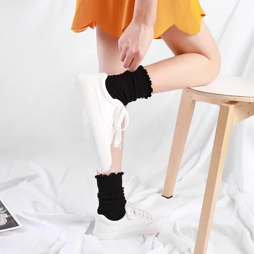 Vista 4 de Mcool Mary Calcetines para mujer, con volantes, estilo casual, transpirables, de punto, de algodón, con volantes, paquete de 6