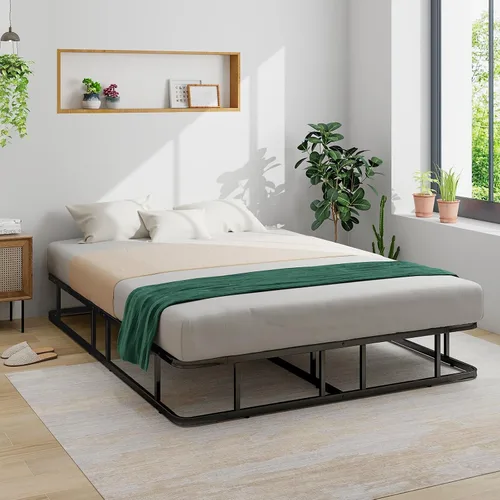 Vista 4 de KOMFOTT Base de cama de plataforma de metal tamaño Queen, base de colchón de metal resistente, plataforma de soporte de listones de metal con patas