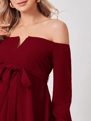Vista 5 de Floerns Blusa de maternidad de manga larga con cinturón y hombros descubiertos para mujer