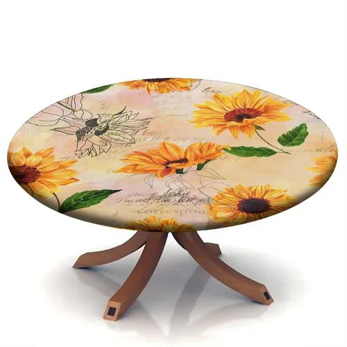 Vista 85 de Mantel redondo ajustable con borde elástico floral azul, mantel con borde elástico de estilo floral pastoral, almohadilla de mesa de poliéster