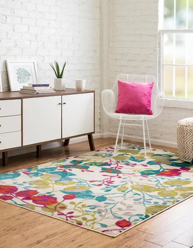 Vista 3 de Unique Loom Azalea Collection - Alfombra de área Indica (2 pies x 3 pies 1 pulgada, rectangular, marfil y gris)