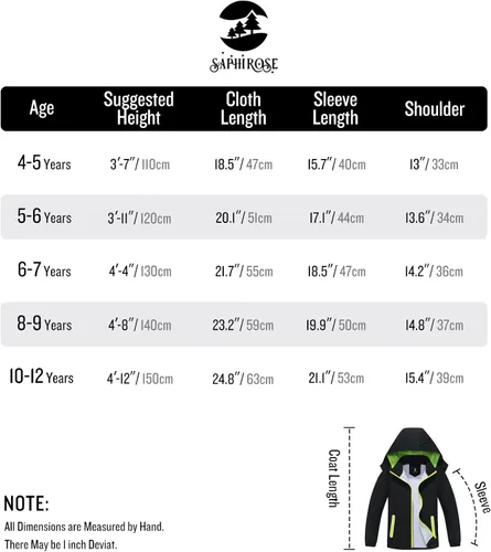 Vista 7 de SaphiRose Kids Rain Jacket Waterproof Raincoat Mesh Lined Coat with Removable Hood for Boys Girls