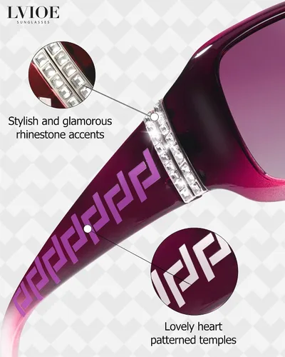 Vista 6 de LVIOE Gafas de sol polarizadas inspiradas en diamantes de imitación para mujer, rectángulo de moda UV400 sombra LS907