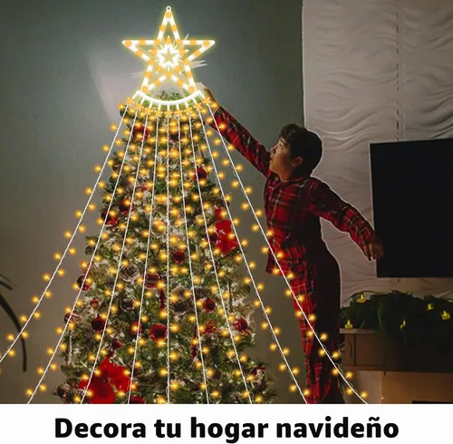 Vista 3 de VTZNOJ 350 LED Guirnalda de luces de estrella para decoración de Navidad, impermeables, luces de cascada estrelladas con 8 modos de luz, control