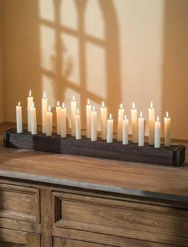 Vista 10 de NUPTIO Candelabro de madera para centro de mesa: candelabro cónico de 16.5 pulgadas de largo - Portavelas de granja para Navidad, hogar, comedor