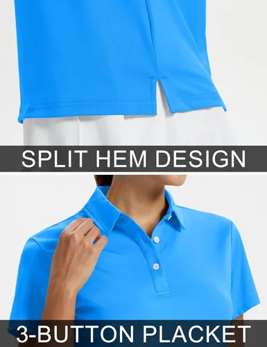 Vista 5 de TACVASEN Camisas polo para mujer, con protección solar UPF 50+, manga corta, secado rápido, cuello de 3 botones, ligeras