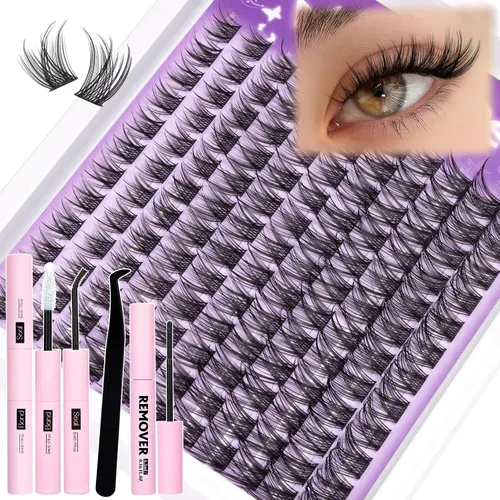 Vista 19 de Extensiones de pestañas en racimo naturales DIY, extensiones de pestañas en racimo con curva C, extensiones de pestañas en racimo para ojo de gato