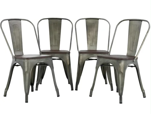 Vista 10 de Juego de 4 sillas de comedor, de metal, para interiores y exteriores, sillas de patio, de cocina, de 18 pulgadas de altura, silla de restaurante