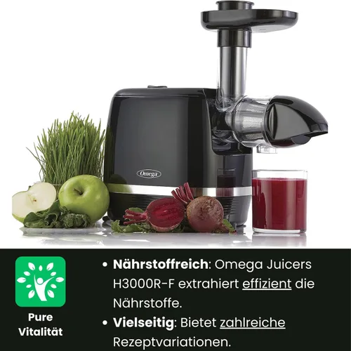 Vista 3 de Omega Exprimidor H3000R Extractor de masticación lenta, 150 vatios, color negro