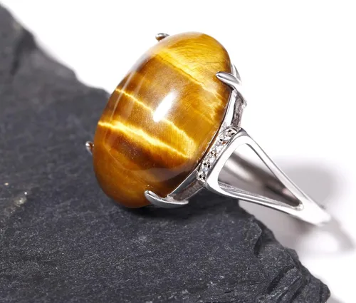 Vista 7 de Jewever Anillos de plata de ley 925 para mujeres y hombres anillo de piedra de ojo de tigre auténtico anillo de ansiedad joyería unisex ajustable