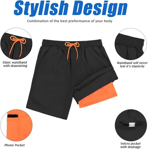 Vista 4 de Century Star Mens Swimming Trunks with Compression Liner Swim Trunks Men Quick Dry Board Shorts Bathing Suit with Pockets