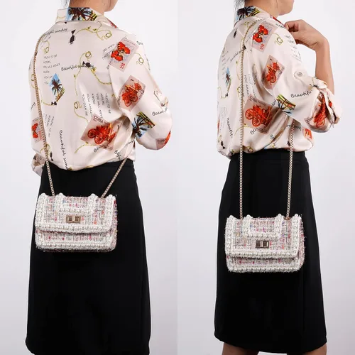Vista 2 de Qiayime Monederos y bolsos de mano para mujer, moda con asa superior, bolso de hombro con cadena de cuentas de perlas