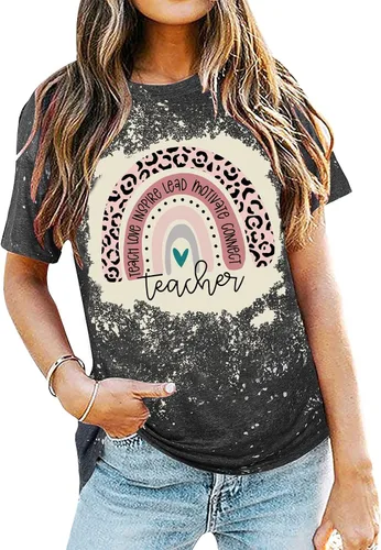 Vista 7 de Camisetas para profesores de ABCD para mujer, camiseta de manga corta para B-Negro