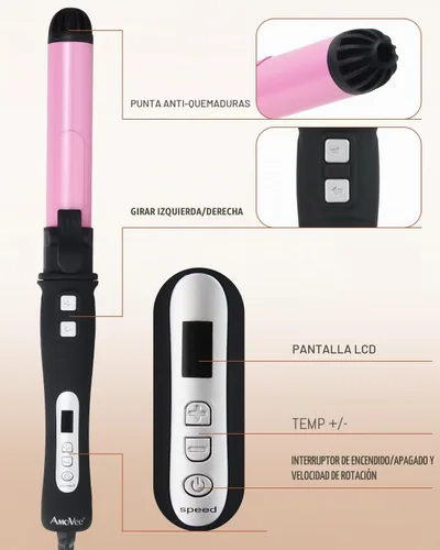 Vista 8 de Rizador de pelo con rotación automática: rizador de pelo automático de 1.25 pulgadas con temperatura ajustable de 180 °F a 410 °F y pantalla LCD