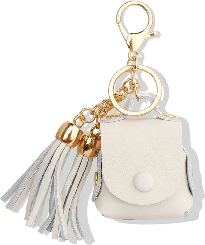 Vista 2 de MODOS LOGICOS Funda de carga para Apple Air Pods, funda de cuero genuino con un par de borlas caídas para Apple AirPods 1/2 Funda de carga - Beige