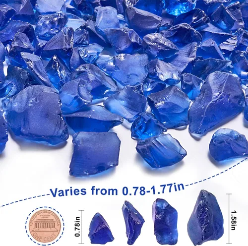 Vista 4 de Versátil bloque de vidrio marino esmerilado, relleno de jarrón azul cobalto de 1 libra, gravas de acuario, decoración de cristal de mar, ideal