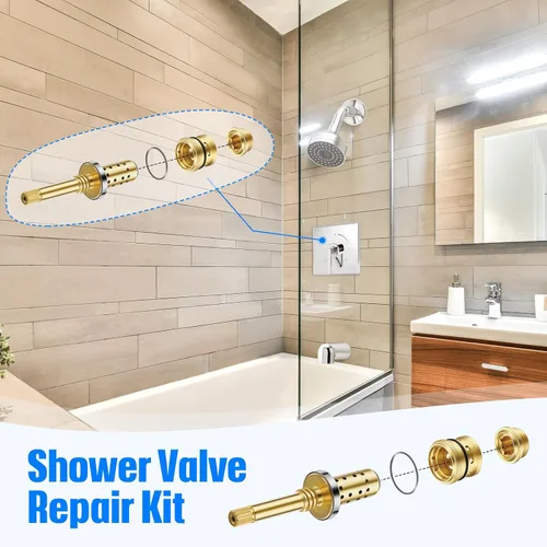 Vista 7 de Enhon Kit de reconstrucción de válvula: compatible con Symmons Temptrol, husillo TA-10, asientos fríos y calientes TA-4, arandela T-11, fijación