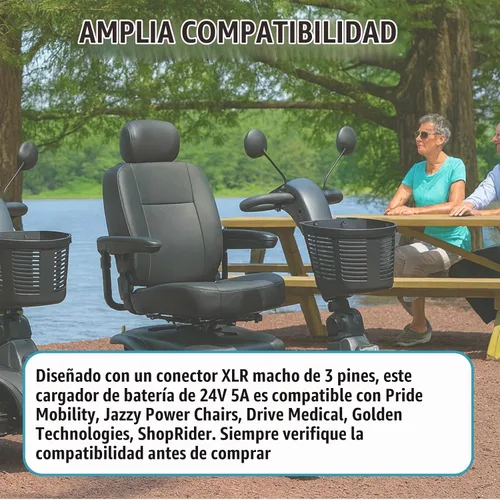 Vista 3 de Nuevo Adaptador de Carga de Batería de 24V 5A con Enfriamiento por Ventila y Conector XLR Macho de 3 Pines Compatible con Sillas de Movilidad Pride