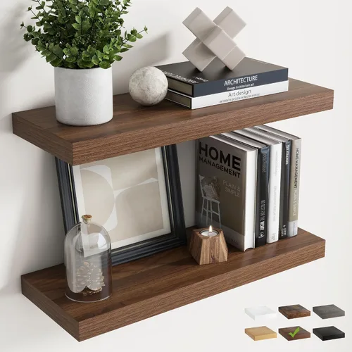 Vista 19 de Estantes flotantes cuadrados de 8 pulgadas para pared, paquete de 3, estantes de baño con veta de madera de 8"D con soportes invisibles, estantes