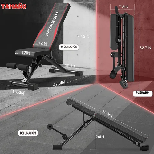 Vista 8 de OPPSDECOR Adjustable Weight Bench, 900LBS Incline Decline Flat for Home Gym