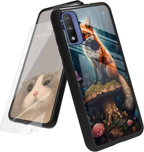 Vista 147 de Funda para Motorola Moto G Play 4G 2024 con protector de pantalla, parte trasera de vidrio templado + funda de silicona suave TPU absorción