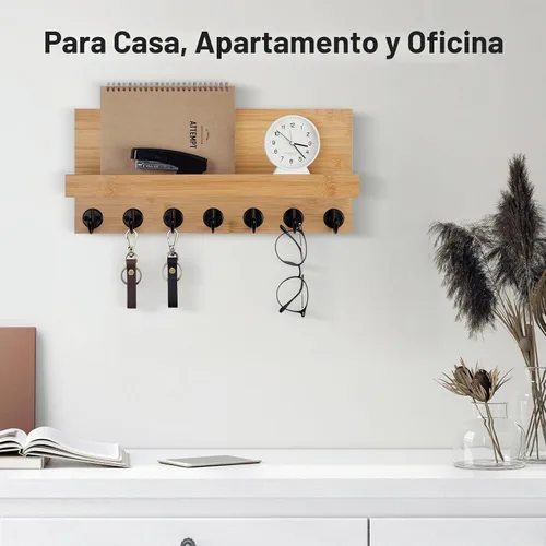 Vista 5 de Lwenki Soporte para llaves de pared, llave de entrada y soporte para correo con 7 ganchos resistentes para lentes de sol, correa de perro, estante