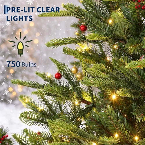 Vista 6 de Árboles de Navidad artificiales de abeto preiluminados de 7.5 pies