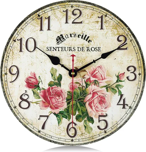 Vista 13 de Lafocuse Reloj de Pared Silencioso Marrón de 12 Pulgadas que Funciona con Pilas, Reloj de Pared Decorativo de Granja Familiar para Decoración