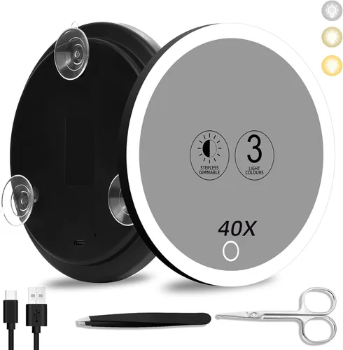 Vista 15 de 20 espejos de aumento iluminados con ventosas, espejo grande de 6 pulgadas con luz de alto aumento, espejo de maquillaje de viaje, batería