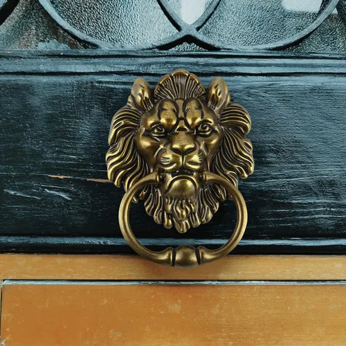 Vista 5 de MOLIGOU Aldaba de puerta con cabeza de león, aldaba decorativa para puerta delantera de 6 pulgadas, manija de anillo de puerta de león antiguo