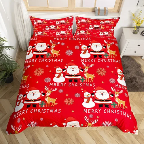Vista 18 de Juego de ropa de cama de Feliz Navidad, funda de edredón azul con árbol de Navidad para niñas y niños, elegante funda de edredón de copo de nieve