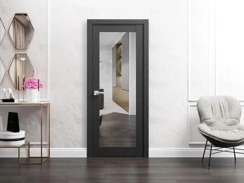 Vista 2 de Lucia 1299 negro mate con espejo de 24 x 80 pulgadas, marco de panel regular individual, puertas resistentes para baño y dormitorio