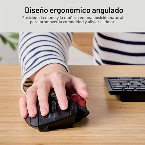 Vista 2 de ELECOM Ratón Trackball Inalámbrico, Ratón Ergonómico, Conexión para 3 Dispositivos, Con Cable (USB), Bluetooth, Ratón Track Ball, Control