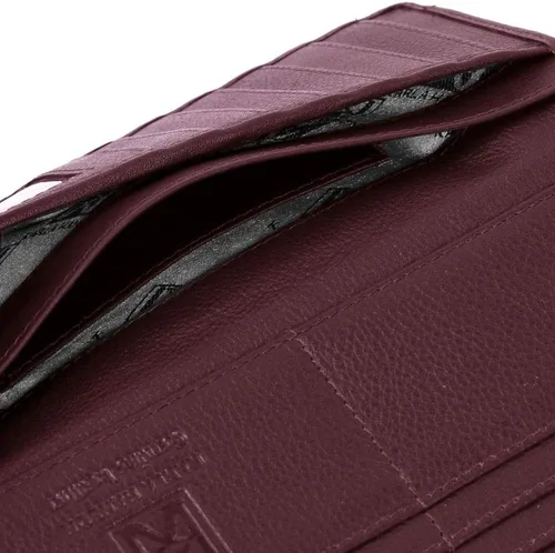 Vista 6 de Cartera plegable de piel RFID para mujer, Borgoña, Cartera Rfid
