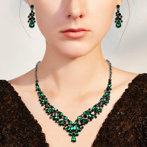 Vista 3 de Flyonce Conjunto de collar y pendientes de cristal para bodas y bodas