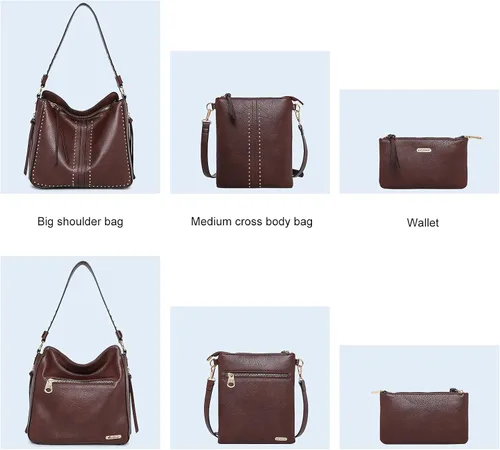 Vista 4 de Montana West - Bolsos de mano para mujeres aptos para porte oculto de arma. Bolsos de cuero tipo bandolera. Juego de tres piezas.