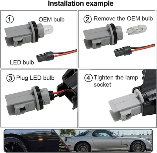 Vista 8 de 2 luces LED ámbar RX7 dinámicas secuenciales intermitentes laterales para Maz'da RX7 (FD) PREMACY (CP) 23 (BA) 323 (BJ) 626 (GF/GW), luces