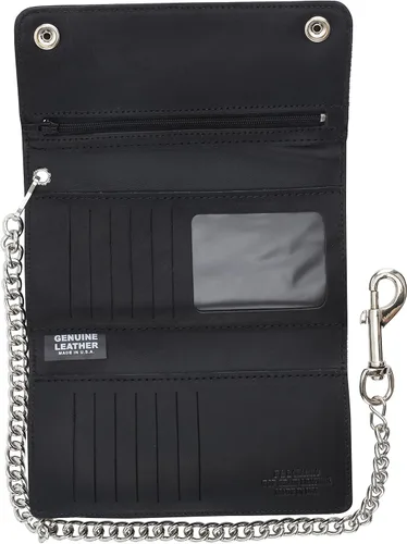 Vista 6 de Cartera de cuero de vaca de estilo largo vintage con bloqueo RFID para hombre, con cadena para tarjeteros, fabricada en Estados Unidos