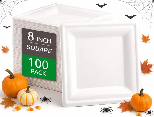 Vista 8 de SUT Paquete de 100 platos compostables naturales sin blanquear con 5 compartimentos, bandejas de papel desechables de 12.5 x 8.6 pulgadas, platos