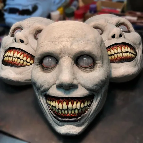 Vista 2 de Máscara de terror de Halloween, máscara de terror de demonios sonrientes, máscara de terror espeluznante con ojo blanco unisex - WhiteEyes