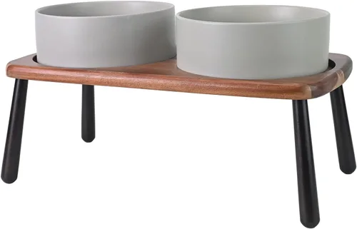 Vista 11 de SPUNKYJUNKY Cuencos elevados de cerámica para perros con soporte de bambú de acacia, juego de cuencos de agua y comida para perros y gatos de 6.1