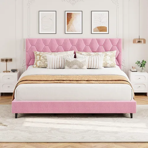 Vista 13 de GarveeHome Marco de Cama de Plataforma Tamaño Twin con Cabecera Tapizada y Soporte de Listones de Madera, Base de Colchón Tapizada/No Necesita Beige