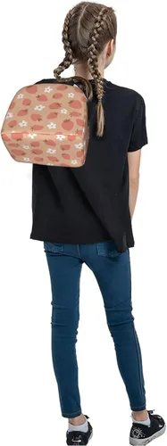 Vista 9 de Bolsa de almuerzo con aislamiento de fresas y flores, bolsa reutilizable para el regreso a clases, contenedor portátil para niños y niñas, cajas