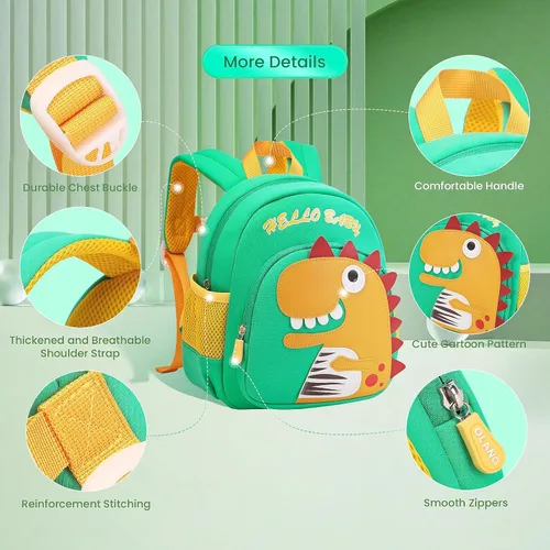 Vista 4 de Mochila infantil para niños de 1 a 3 años, mini mochila para niños, mochila preescolar para niños con correa de seguridad antipérdida, Dinosaurio