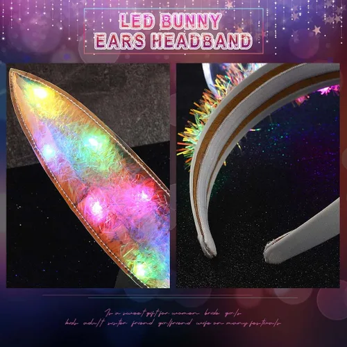 Vista 7 de Catery Diadema con luces LED, orejas de conejo, diadema rave, diadema de conejo, diadema de conejo, aro de cabeza brillante, carnaval, Halloween