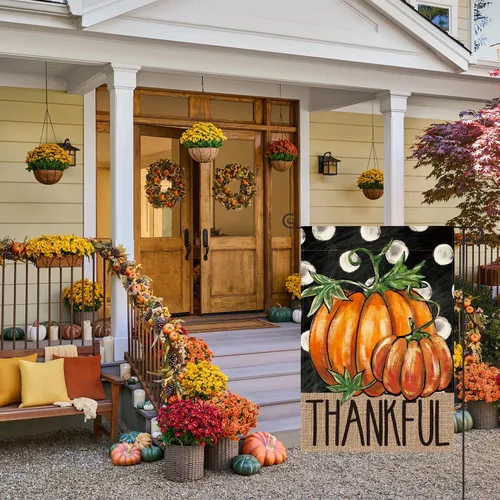 Vista 2 de AVOIN colorlife - Bandera de jardín con texto en inglés "Fall Thankful Thanksgiving", de 12 x 18 pulgadas Doble cara, resistente a la intemperie