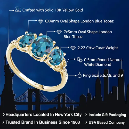 Vista 2 de Gem Stone King Anillo de compromiso de oro amarillo de 10 quilates con topacio azul Londres y diamantes 2.22 qttw Anillo de compromiso