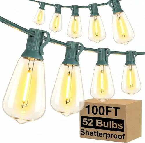 Vista 15 de Brightever Luces de Cadena para Exteriores de 25 Pies, Luces de Patio ST38 con 13 Bombillas Edison, Luces Colgantes Impermeables Conectables