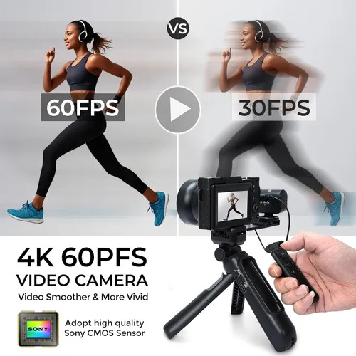 Vista 2 de Cámara de vlogging 4K con kits Creator Cámara digital 5K para fotografía Cámara de video de 64MP con pantalla abatible, micrófono, trípode