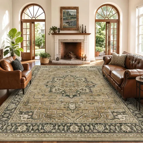 Vista 32 de Alfombra de pasillo vintage de 2 x 6 pies de pelo bajo Marrón beige